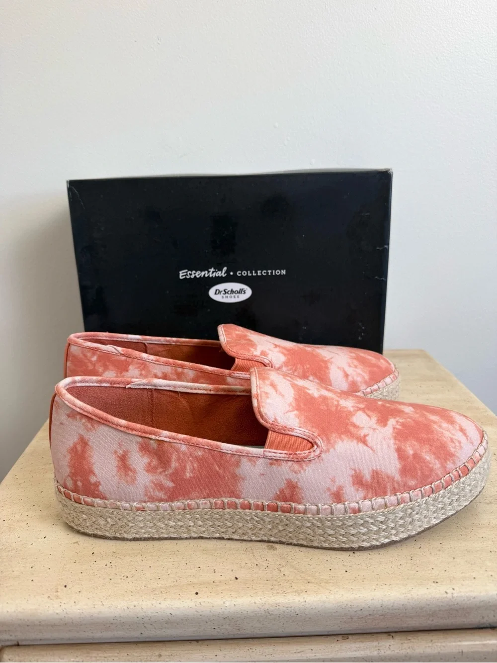 NIB Dr. Scholl's Coral Tie-Dye Platform Espadrilles 10M
